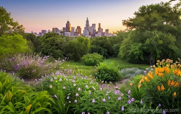 도시 폐공간의 환경적 이익 - **A Vibrant Urban Wildlife Sanctuary:**
A wide-angle shot of a formerly neglected urban vacant l...