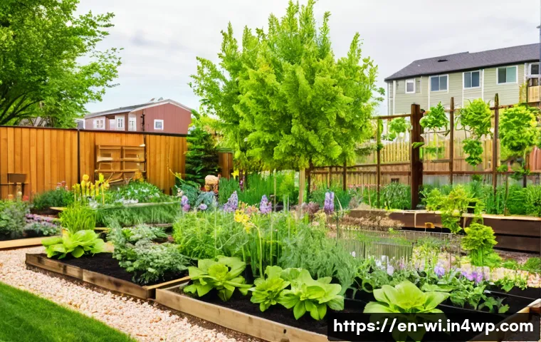 폐공간 생태적 전환을 위한 혁신적 아이디어 - A vibrant urban community garden on a reclaimed vacant lot in a residential neighborhood during spri...